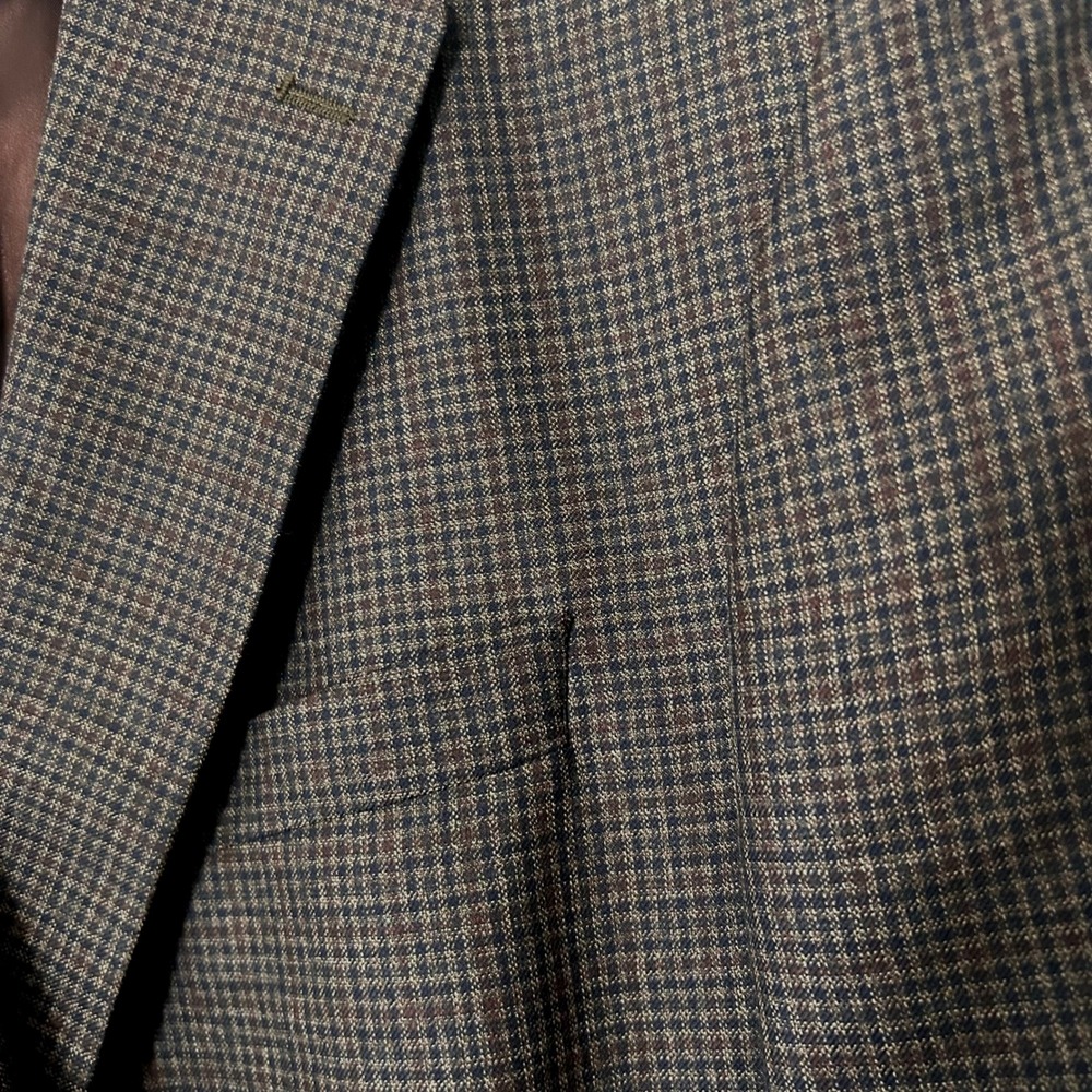 Peter Millar Blazer Mens 50L Brown Blue Check 100% Wool Sport Coat Two Button